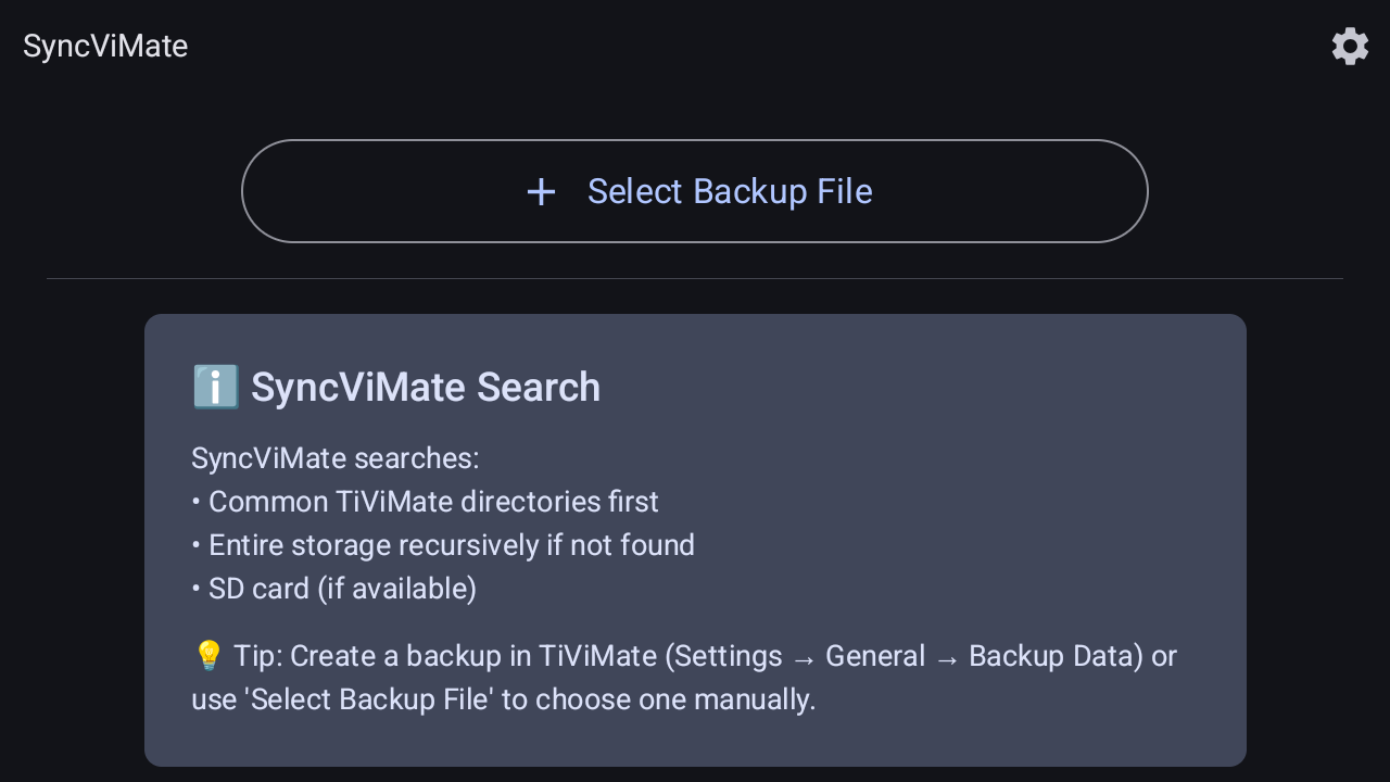 Dashboard - Select Backup